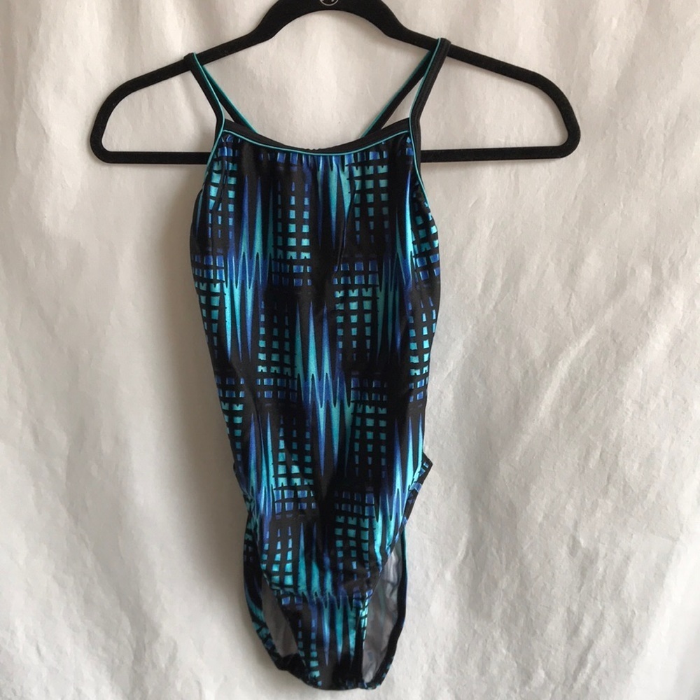 Speedo one-piece blue and black swimsuit